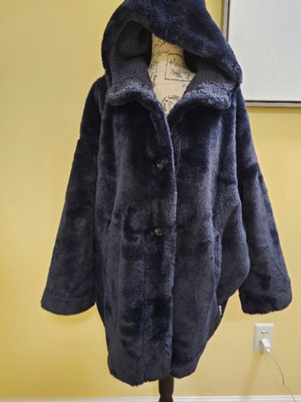 UGG Plush Hooded Teddy Coat in Navy